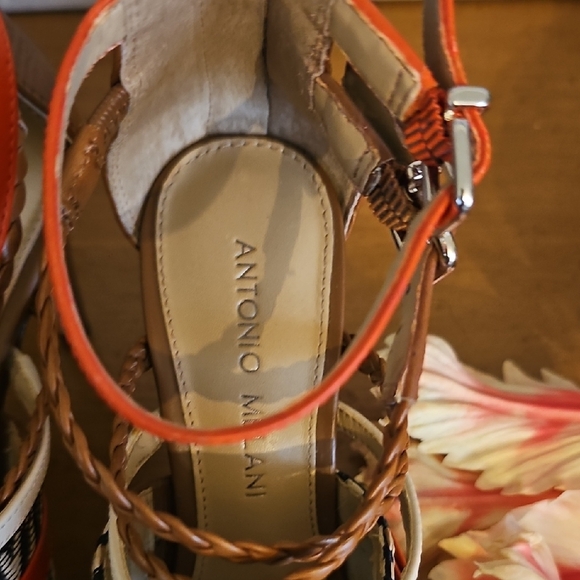 Antonio Melani Orange and Black Strappy High Heel Sandals Shoes - Picture 2 of 11